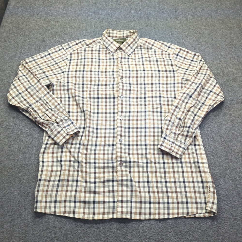Ermenegildo Zegna‎ Shirt Mens Extra Large Blue Brown Plaid Casual Preppy Office